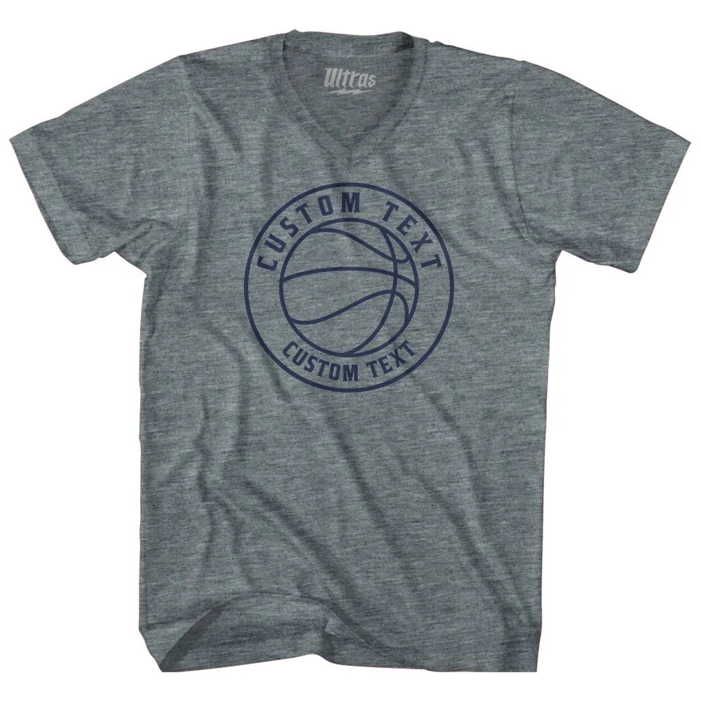 Basketball Custom Text Adult Tri-Blend V-neck T-shirt