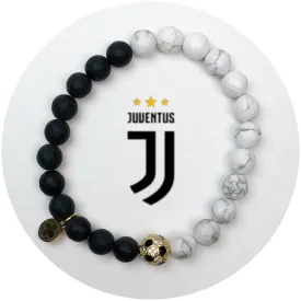 Juventus Mens Matte Black Onyx and White Howlite with Pav Soccer Ball